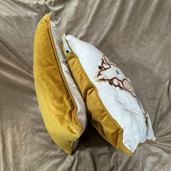Patina Vie throw pillows yellow velour Pink Heart Embroidery cotton velvet 17" 2 - Picture 13 of 16